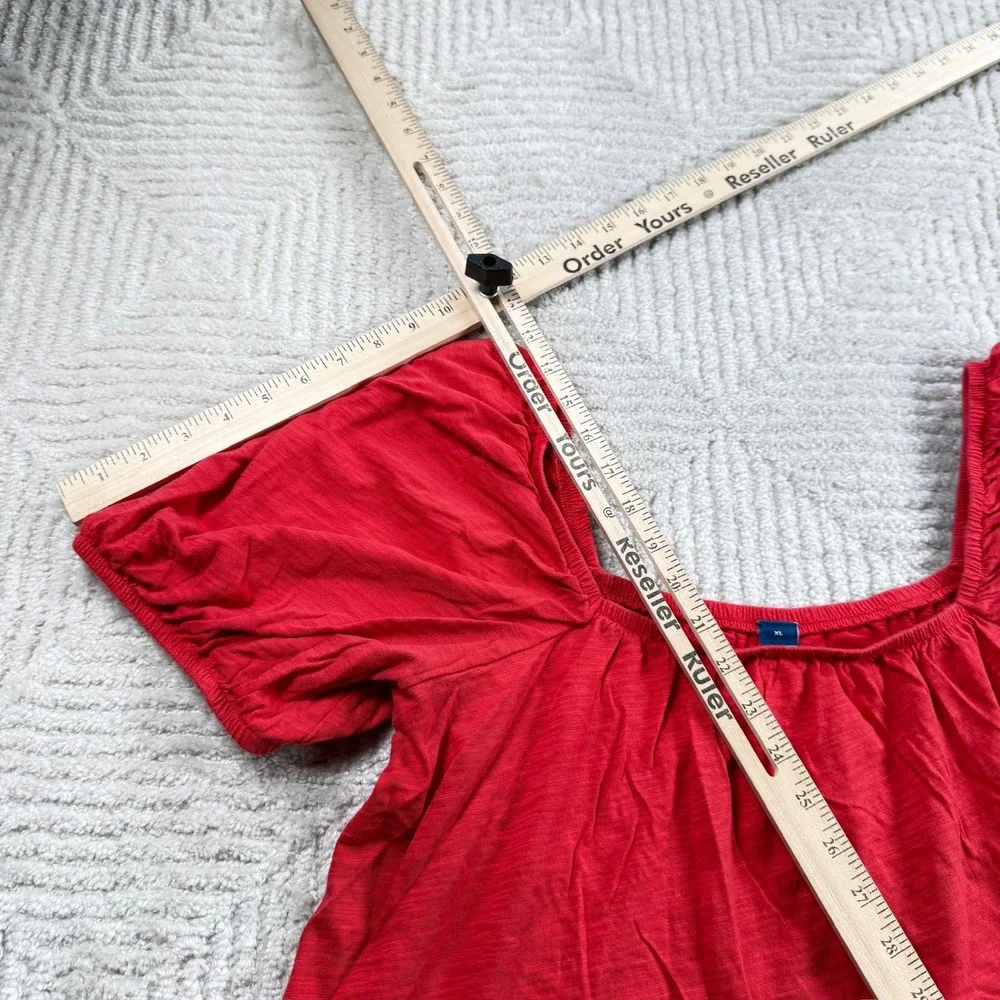 Old Navy Puff Sleeve Blouse Women's XL Coral Square Neck Boho Peasant Romantic